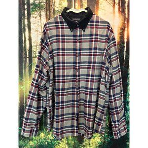 LAND'S END  (MENS XL 17-17.5) Button Up Plaid Corduroy Collar Shirt